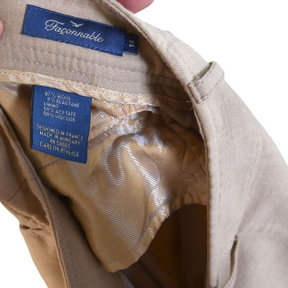 Faconnable Women’s Beige Wool Blend Trousers Size 14 Lined Tailored Straight Leg - Picture 8 of 8